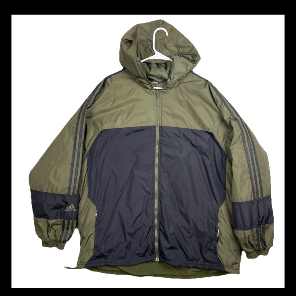 Vintage Adidas Jacket Men’s 2XL Green 3 Stripes REVERSIBLE Stadium Coat Olive